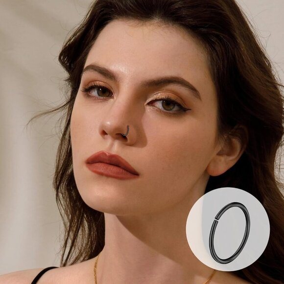 29Pcs Black Stainless Steel Nose Rings Hoops Studs Body Jewelry Gift - Picture 5 of 7